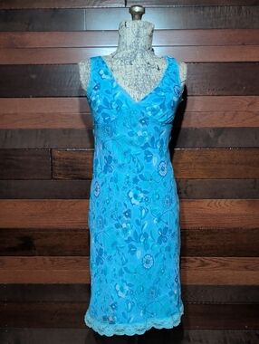 Vintage Studio Y Turquoise Floral V-Neck Midi Slip Dress
